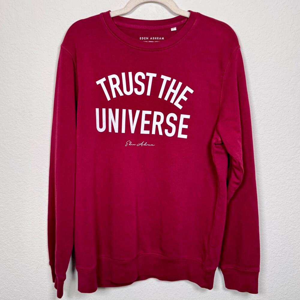 Eden Ashram Unisex Crew Sweatshirt Size L Trust the Universe Cotton Burgundy